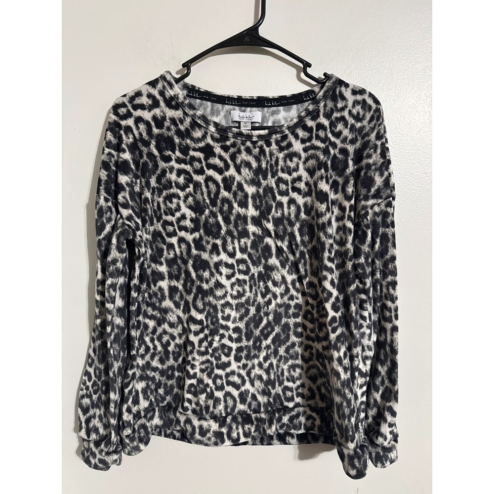 Nicole Miller New York Womens M Leopard Print Pajama Set Black White 2pc